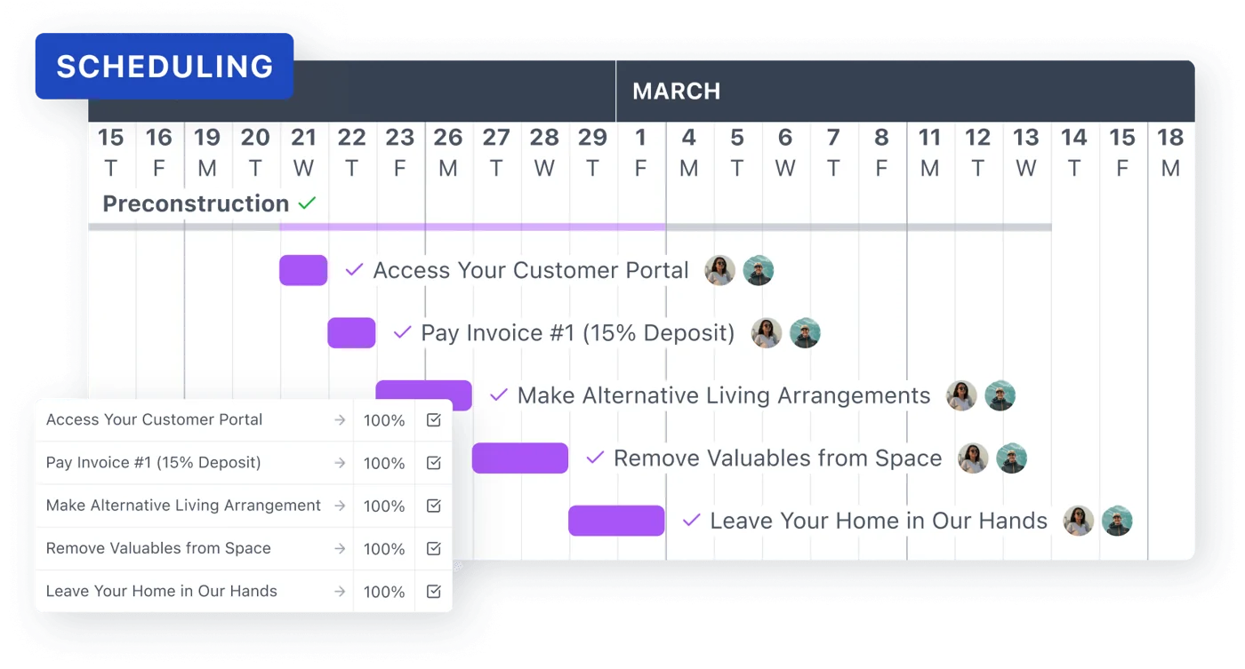 JobTread client portal project schedule with upcoming tasks